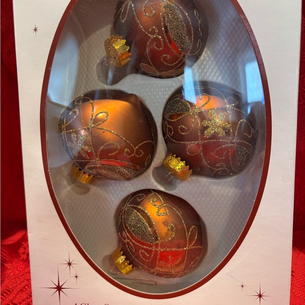 Glass Gold Swirl Holiday Ornament Set - 4-Pack